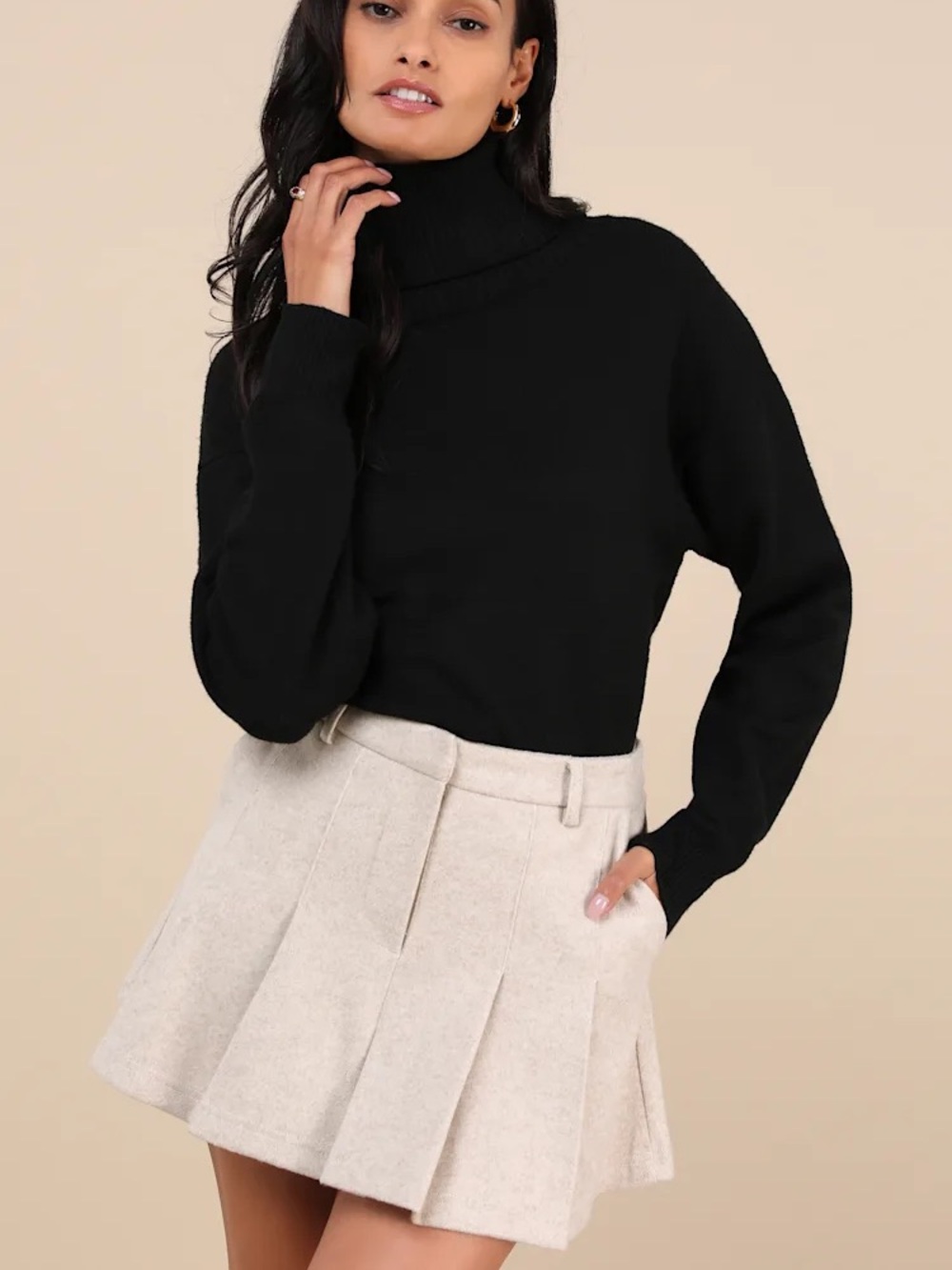 Heather Beige Pleated Mini Skirt - Picture 2 of 4